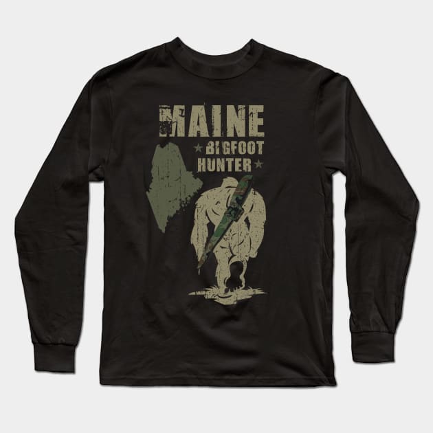 Maine Bigfoot Hunter Long Sleeve T-Shirt by Tesszero